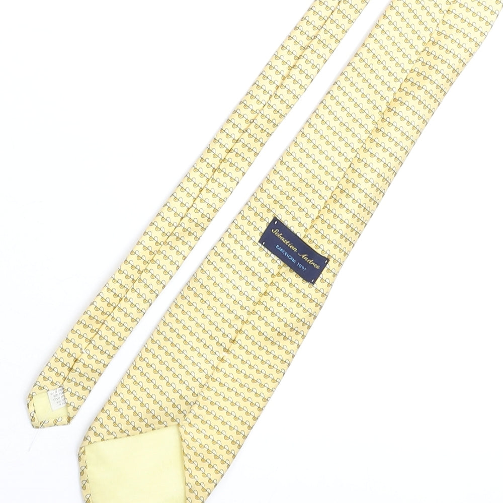 Sebastian Andrew Mens Yellow Geometric Silk Pointed Tie One Size