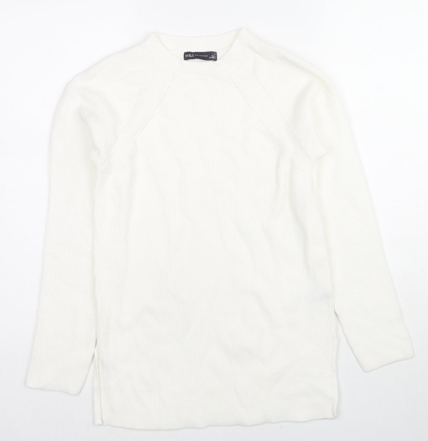Marks and Spencer Womens White Round Neck Viscose Pullover Jumper Size S