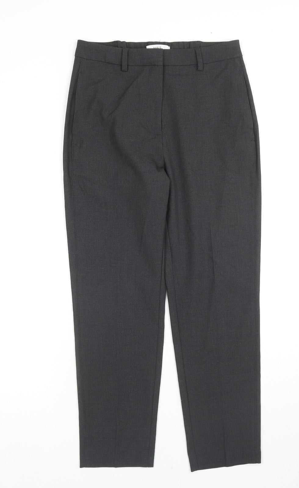 Marks and Spencer Boys Black Polyester Chino Trousers Size 8 Years L24 in Slim Zip