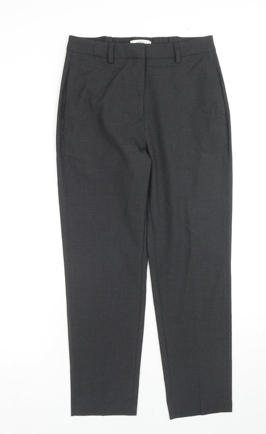 Marks and Spencer Boys Black Polyester Chino Trousers Size 8 Years L24 in Slim Zip