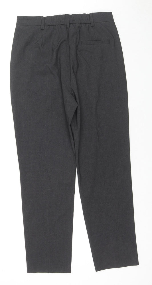 Marks and Spencer Boys Black Polyester Chino Trousers Size 8 Years L24 in Slim Zip
