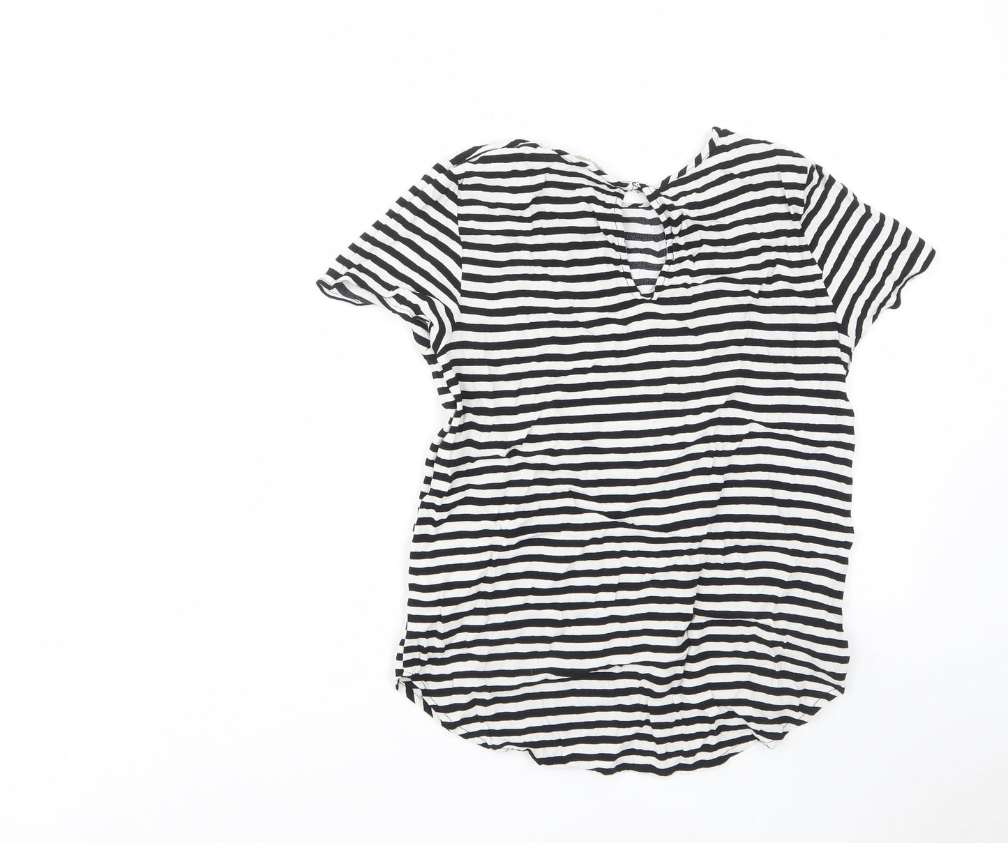 H&M Womens White Striped Viscose Basic T-Shirt Size 6 Crew Neck