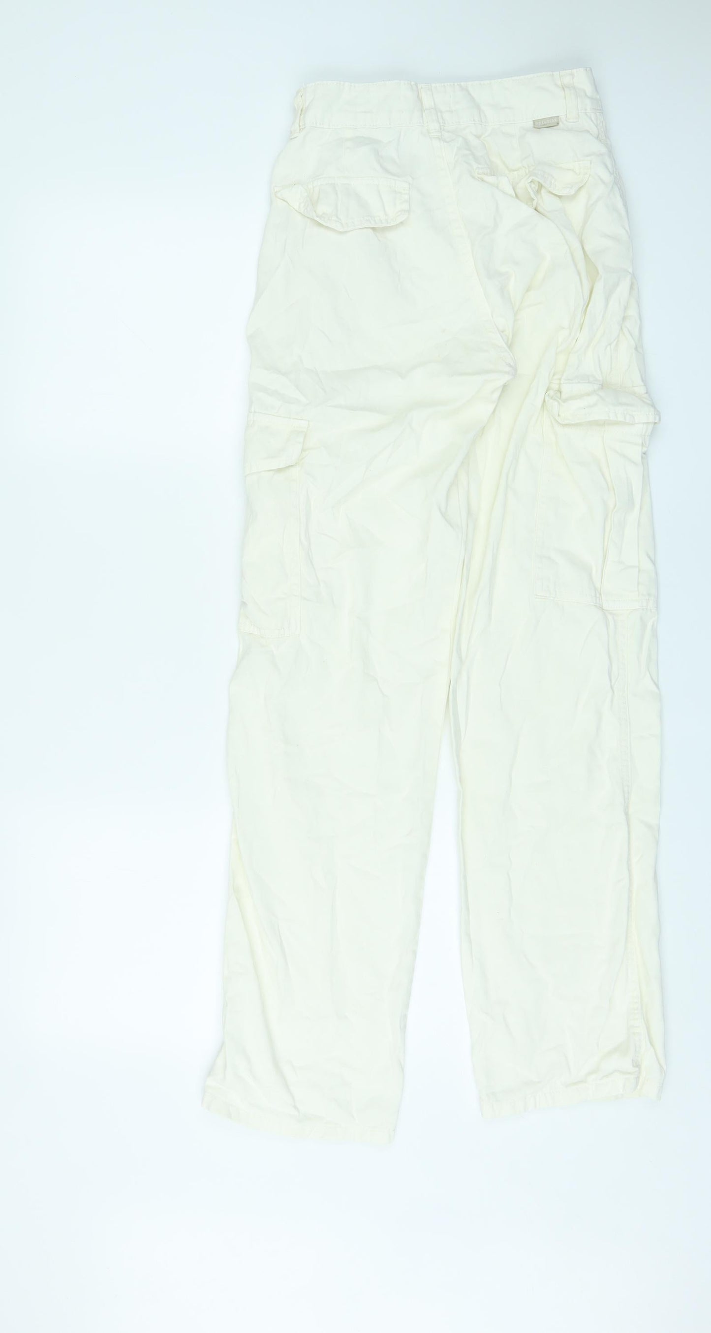 Pull&Bear Womens Ivory Cotton Cargo Trousers Size 6 L31 in Regular Zip