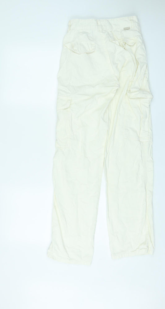 Pull&Bear Womens Ivory Cotton Cargo Trousers Size 6 L31 in Regular Zip