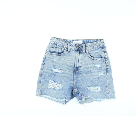 Denim & Co. Womens Blue Cotton Boyfriend Shorts Size 8 L4 in Regular Zip - Raw Hems, Distressed