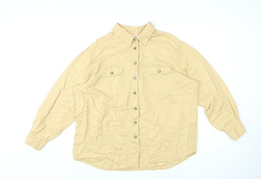 St Michael Womens Yellow Viscose Basic Button-Up Size 18 Collared - Vintage
