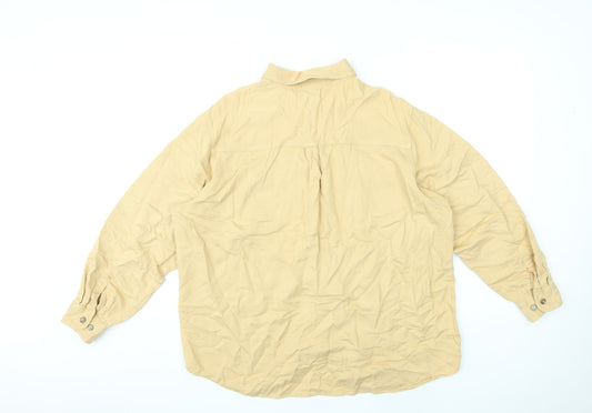 St Michael Womens Yellow Viscose Basic Button-Up Size 18 Collared - Vintage