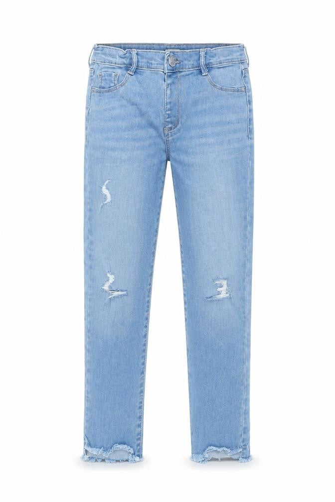 River Island Girls Blue Cotton Skinny Jeans Size 9 Years L23 in Regular Pullover - Distressed, Raw Hem