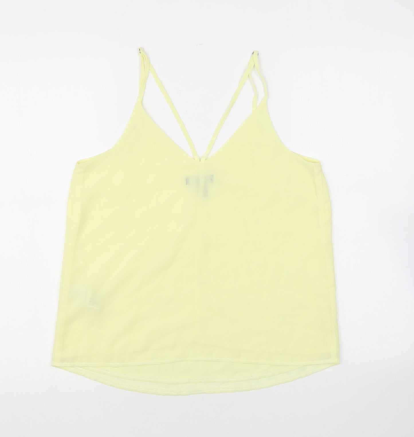New Look Womens Yellow Polyester Basic Tank Size 8 V-Neck - Sheer