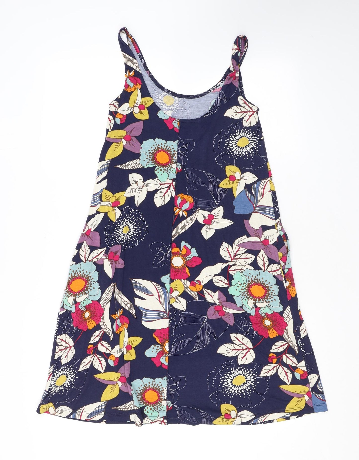 NEXT Womens Blue Floral Viscose Tank Dress Size 6 Scoop Neck Pullover - Pockets