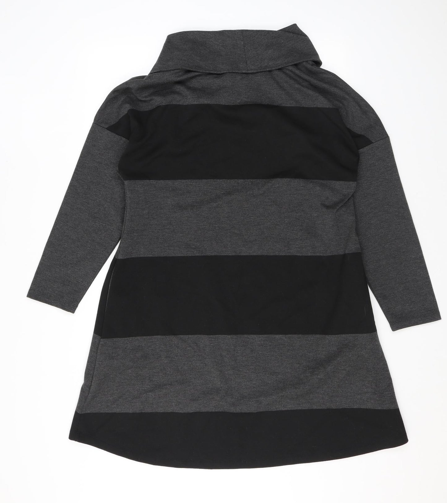 Viz a Viz Womens Grey Striped Polyester A-Line Size 12 Cowl Neck Pullover