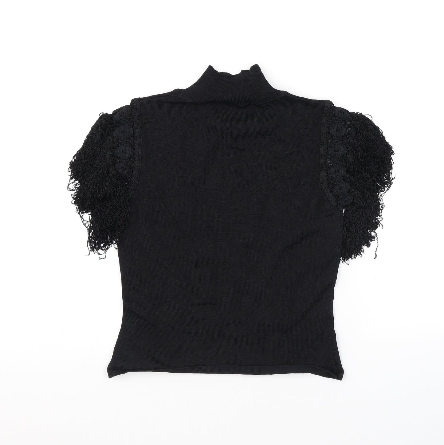 Kiss Womens Black Polyester Basic T-Shirt Size M Mock Neck - Tassles