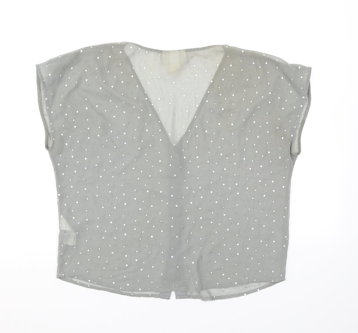 Monki Womens Grey Polka Dot Polyester Basic Button-Up Size S V-Neck - Diamanté Sheer