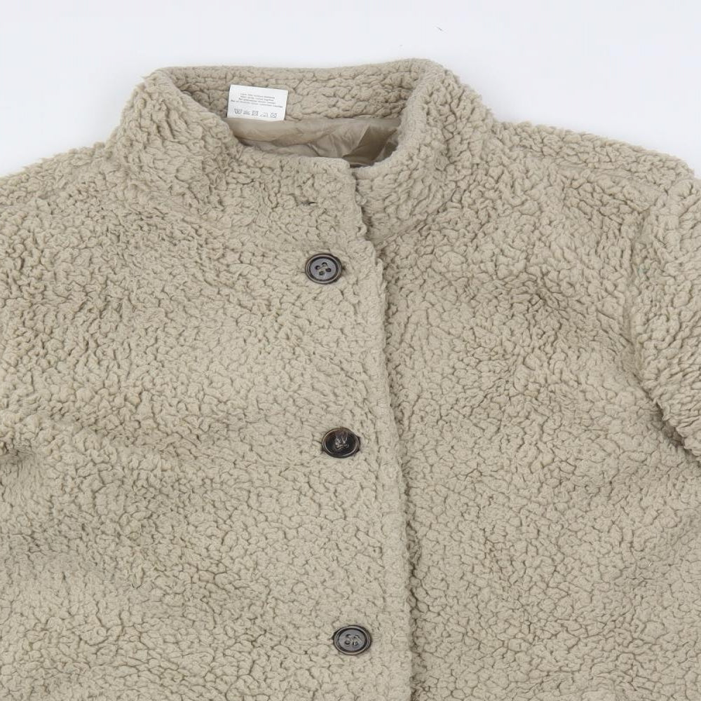 Anne de Lancay Womens Beige Overcoat Coat Size L Button - Teddy Style
