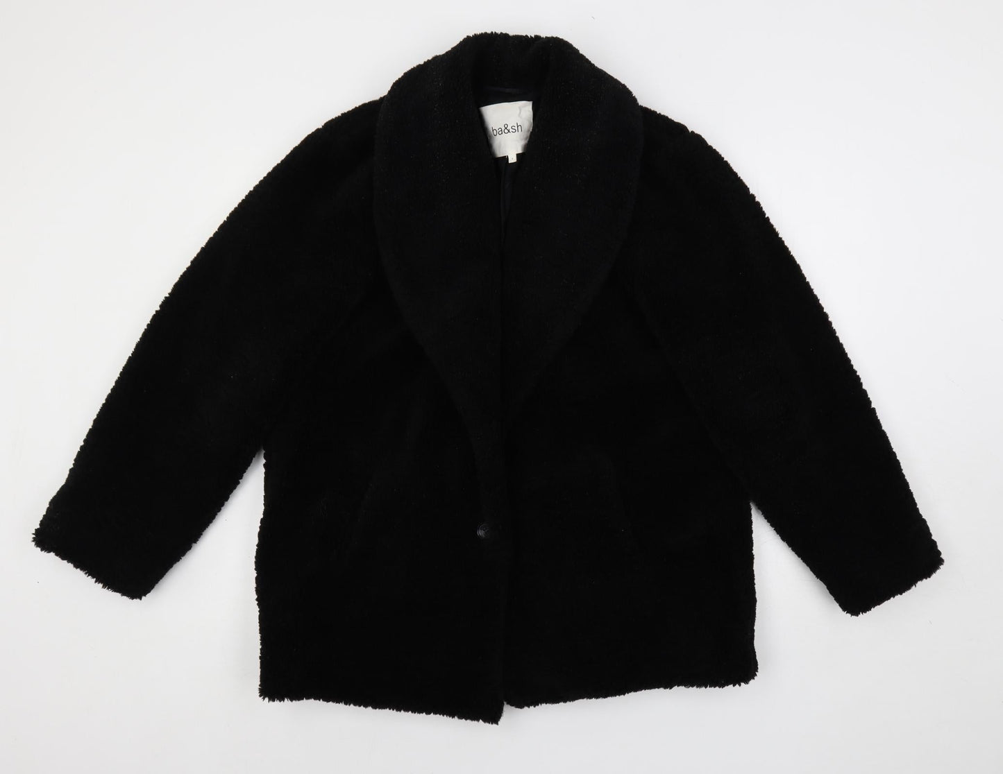 ba&sh Womens Black Overcoat Coat Size S Button