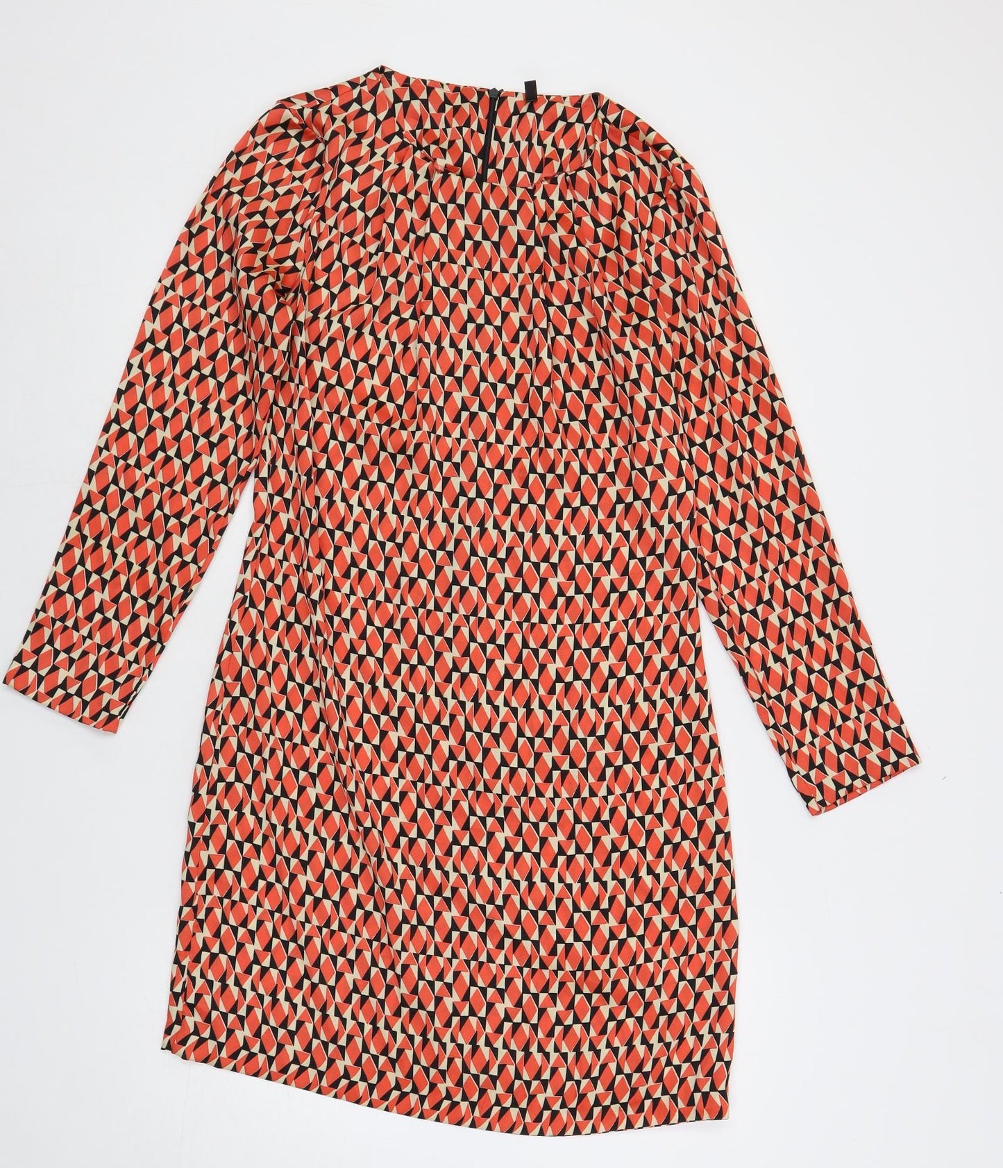 United Colors of Benetton Womens Red Geometric Polyester Shift Size S Boat Neck Zip