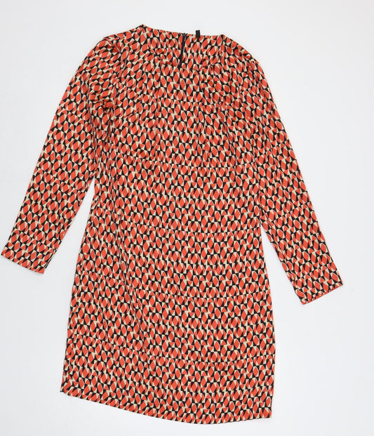 United Colors of Benetton Womens Red Geometric Polyester Shift Size S Boat Neck Zip