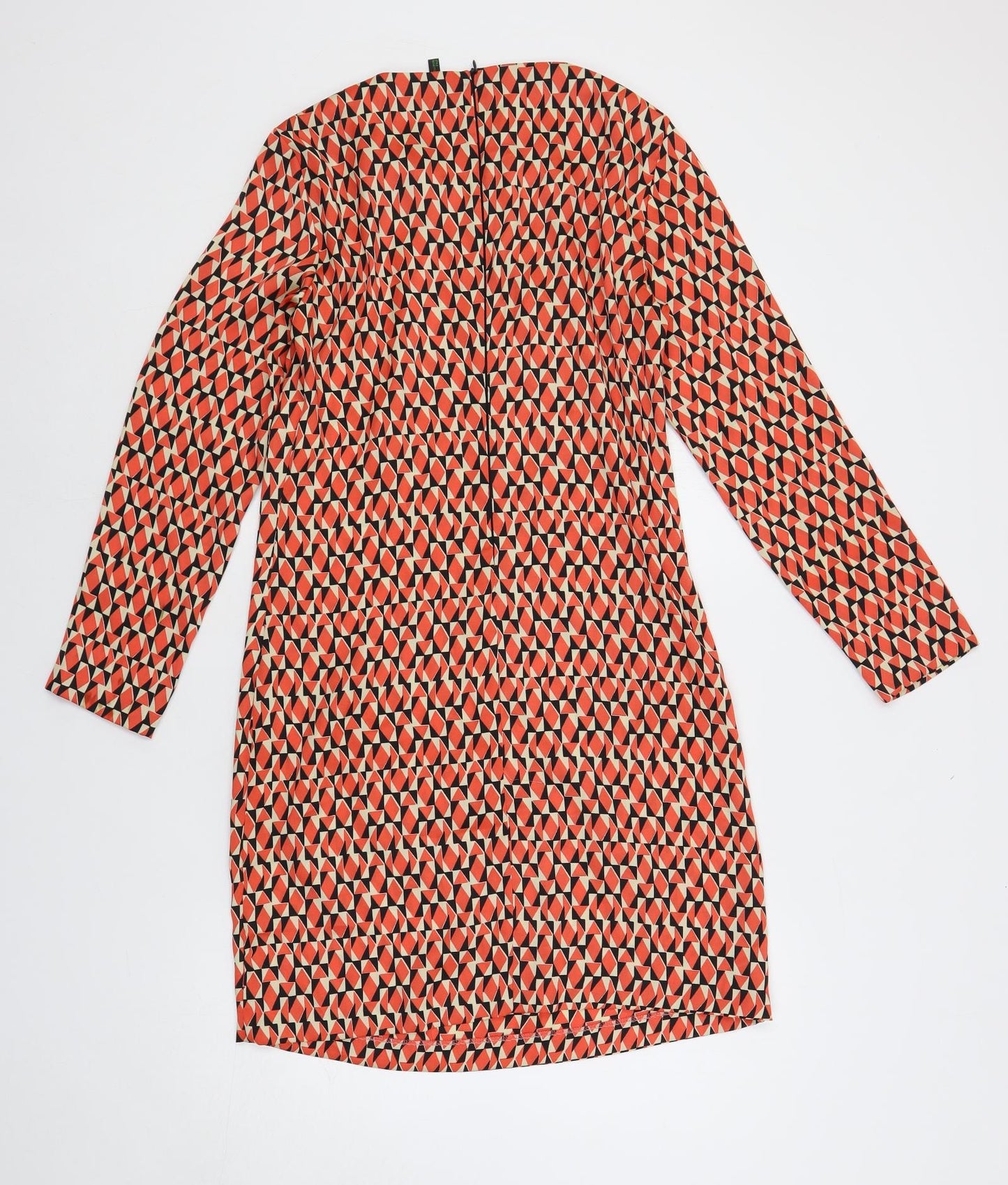 United Colors of Benetton Womens Red Geometric Polyester Shift Size S Boat Neck Zip