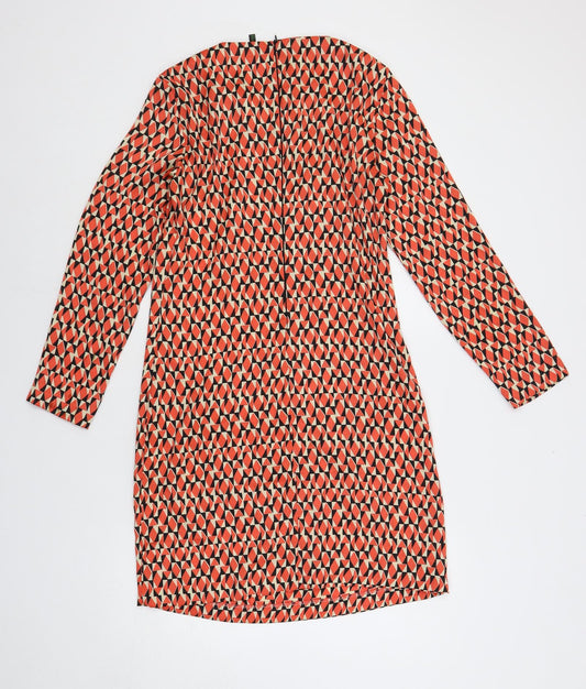 United Colors of Benetton Womens Red Geometric Polyester Shift Size S Boat Neck Zip