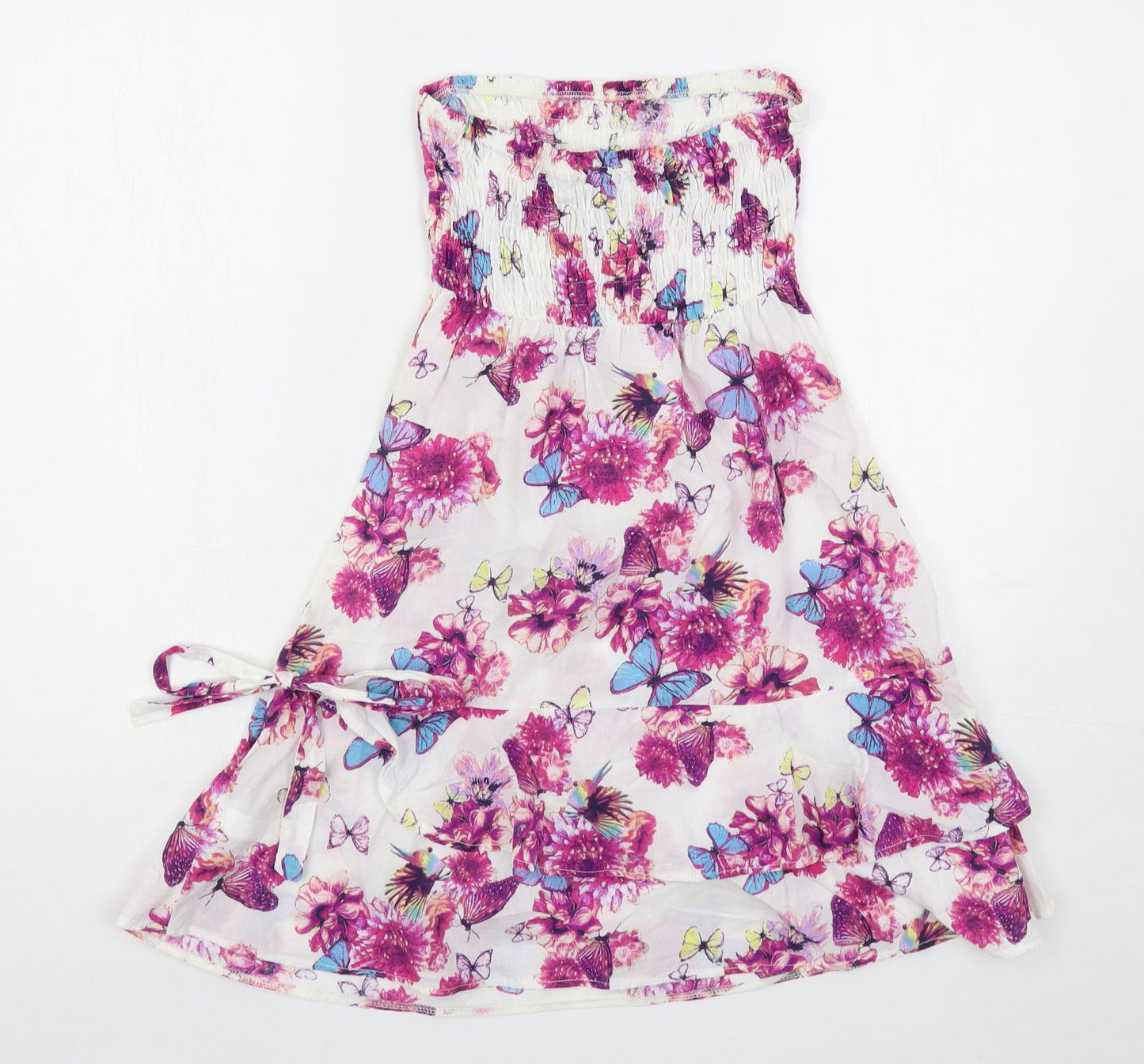 NEXT Womens Multicoloured Floral Cotton Mini Size 8 Off the Shoulder Pullover - Shirred Strapless