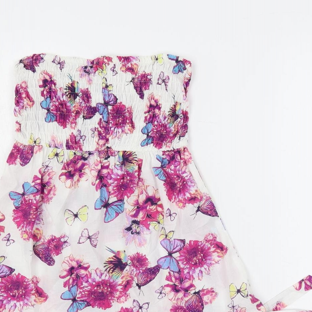 NEXT Womens Multicoloured Floral Cotton Mini Size 8 Off the Shoulder Pullover - Shirred Strapless