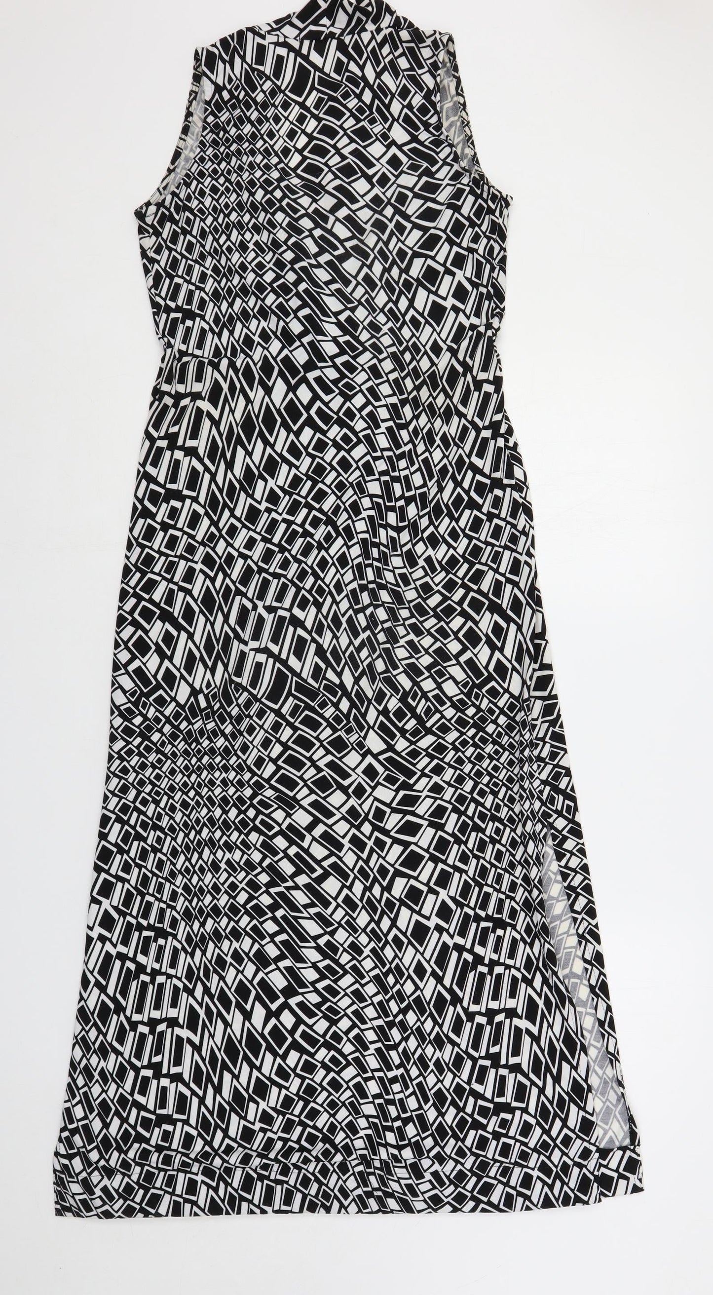 QED London Womens Black Geometric Polyester Maxi Size S V-Neck Pullover