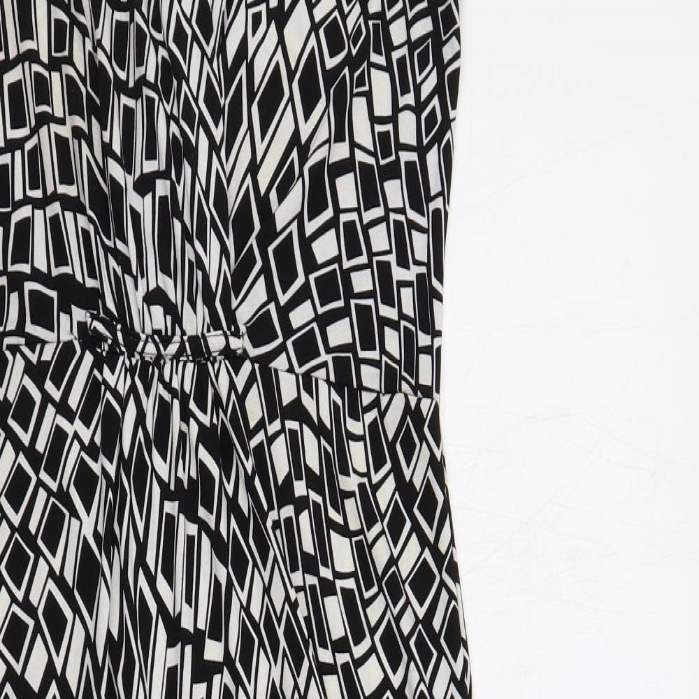QED London Womens Black Geometric Polyester Maxi Size S V-Neck Pullover