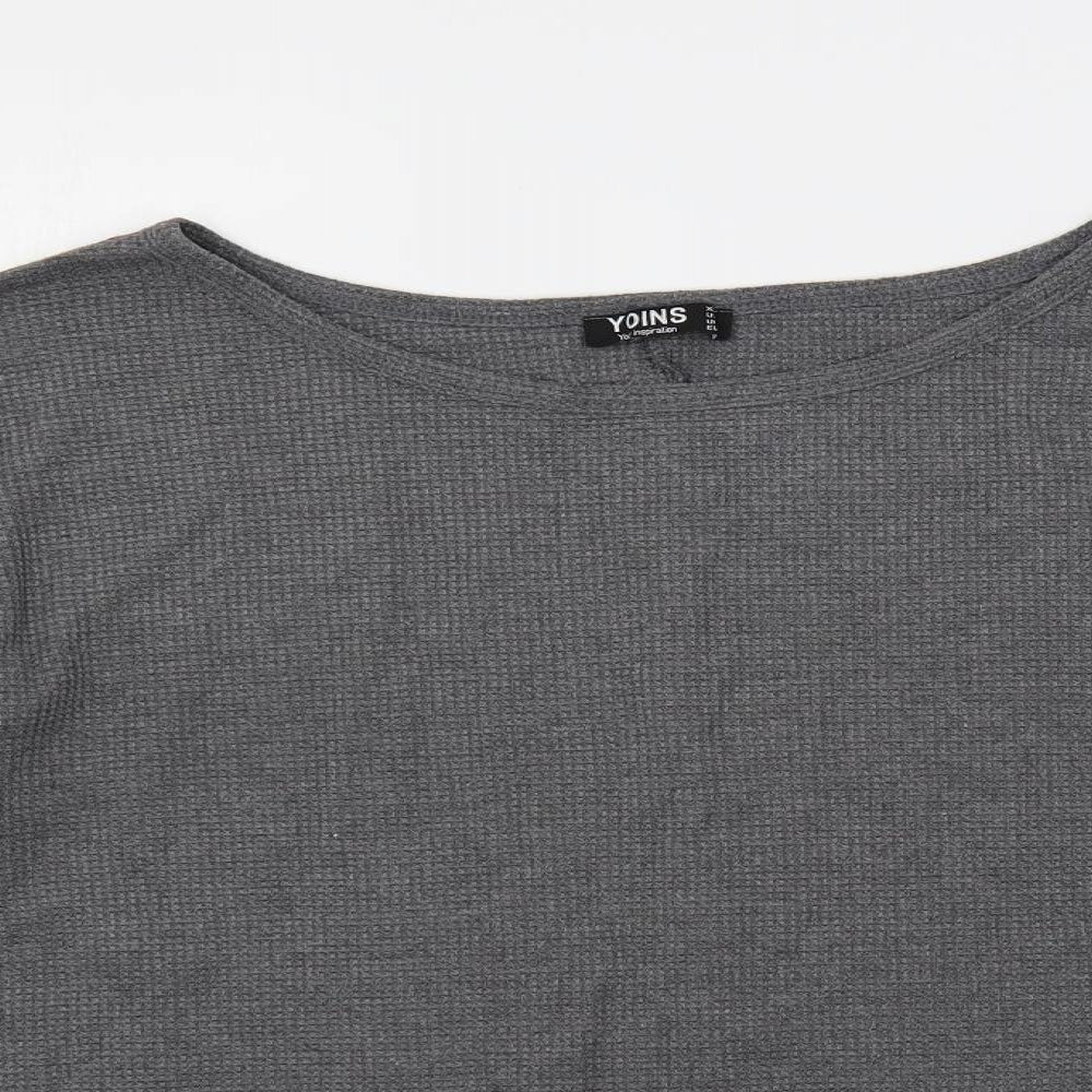 Yoins Womens Grey Polyester Basic T-Shirt Size XL Boat Neck