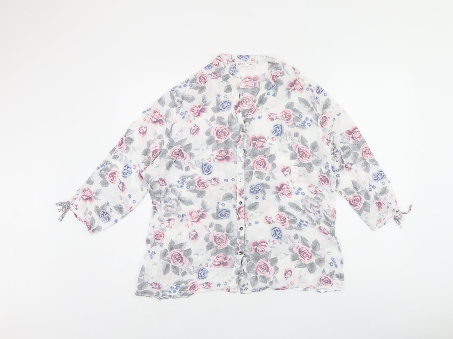 anna rose Womens White Floral Viscose Jersey Button-Up Size 16 V-Neck
