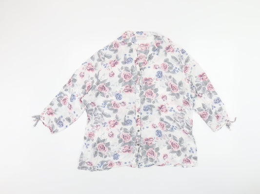 anna rose Womens White Floral Viscose Jersey Button-Up Size 16 V-Neck
