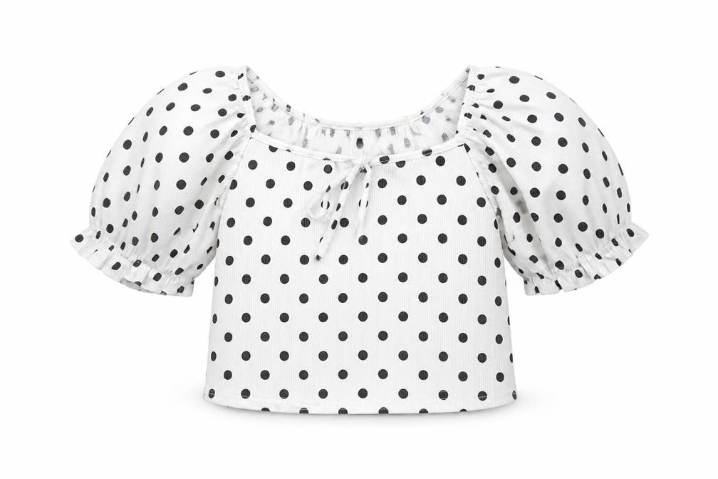 PRETTYLITTLETHING Womens White Polka Dot Polyester Cropped T-Shirt Size 6 Square Neck