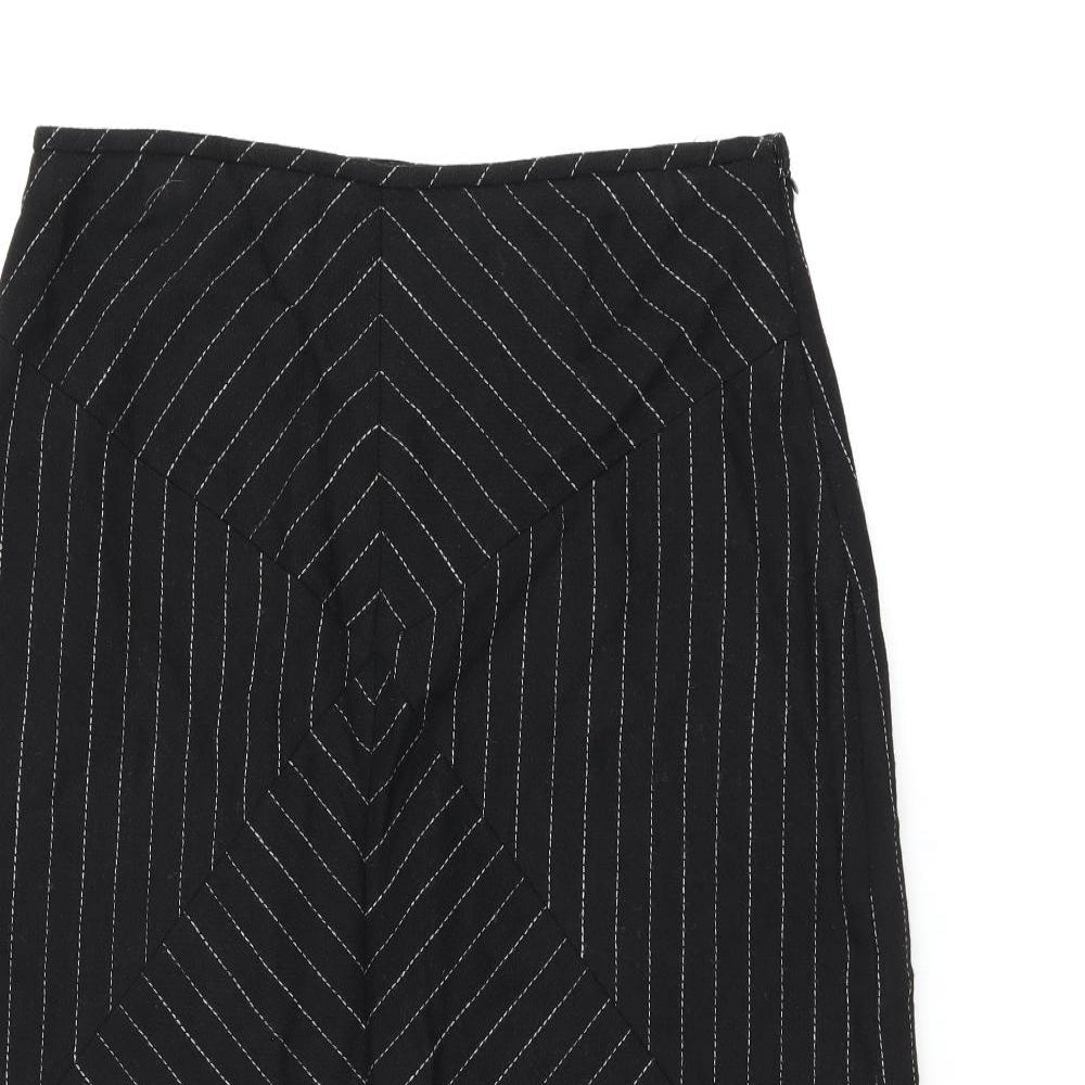 Mango Womens Black Striped Wool Flare Skirt Size 14 Zip