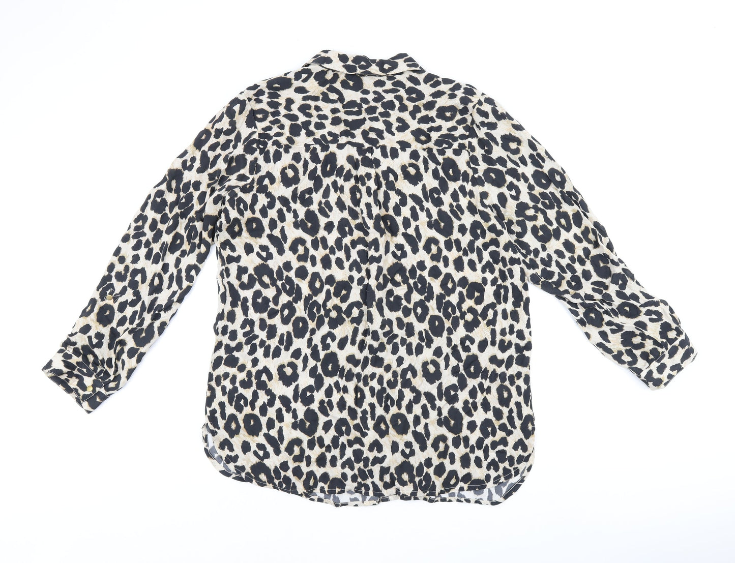 Sosandar Womens Beige Animal Print Viscose Basic Button-Up Size 12 Collared - Leopard print