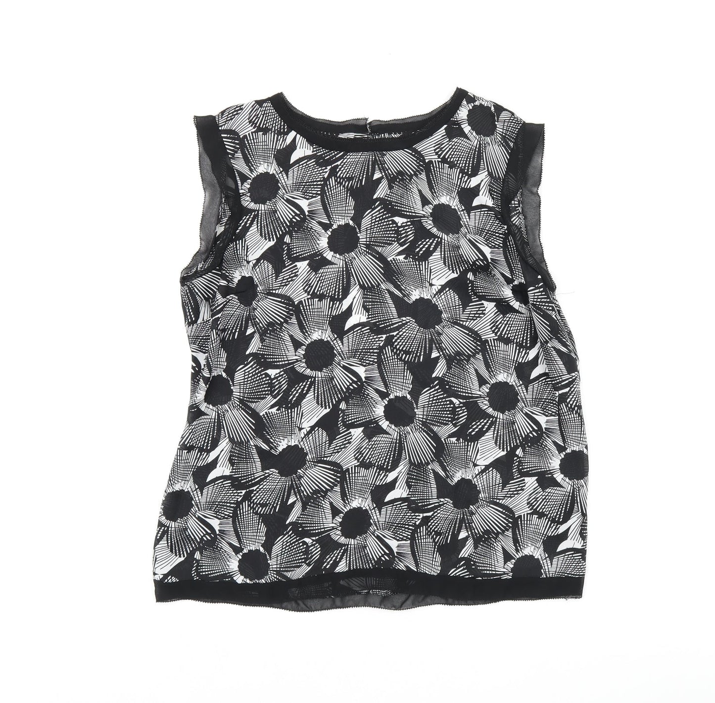 Mercer & Madison Womens Black Geometric Polyester Basic T-Shirt Size 12 Boat Neck