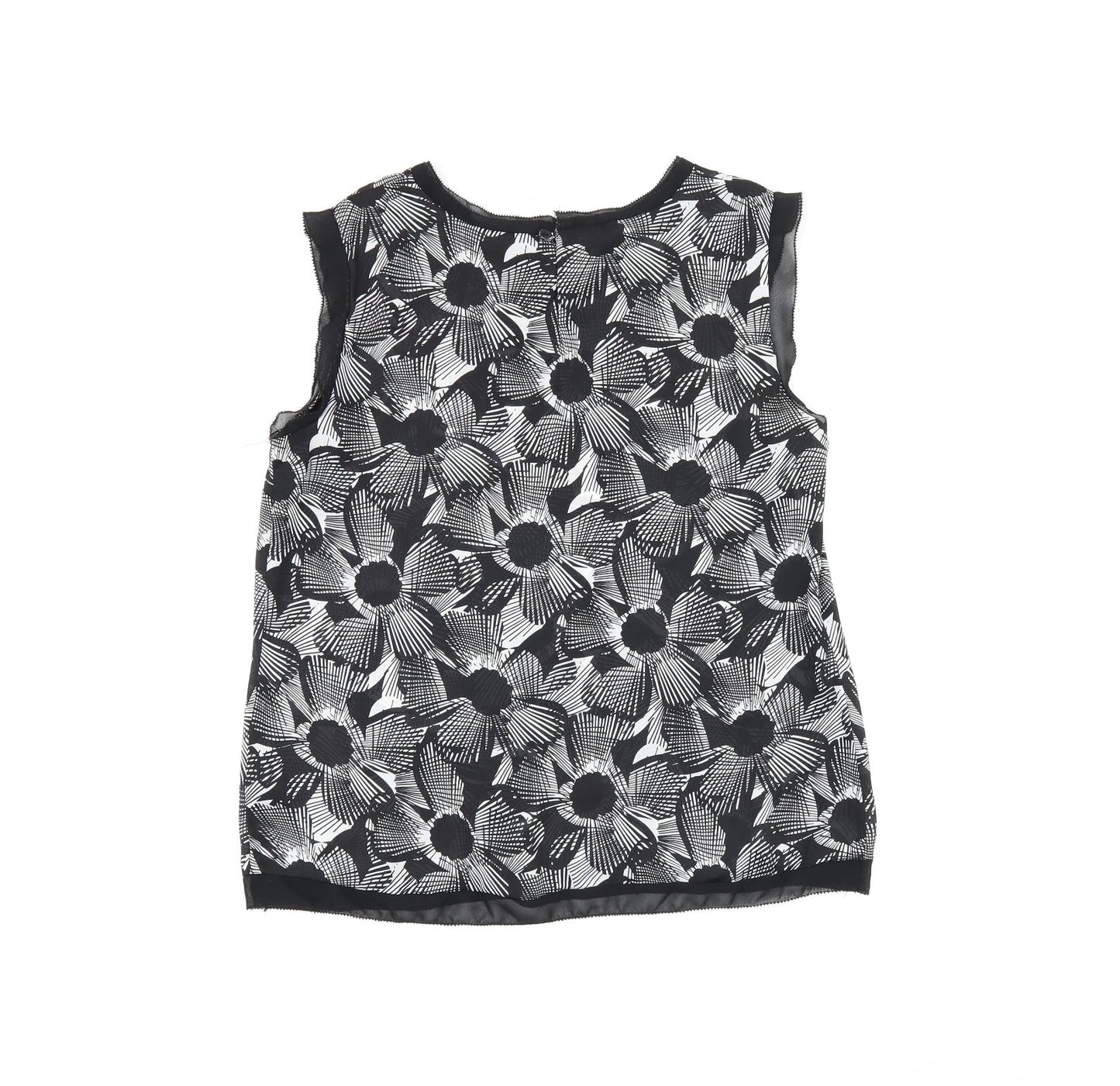 Mercer & Madison Womens Black Geometric Polyester Basic T-Shirt Size 12 Boat Neck