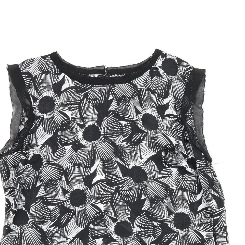 Mercer & Madison Womens Black Geometric Polyester Basic T-Shirt Size 12 Boat Neck