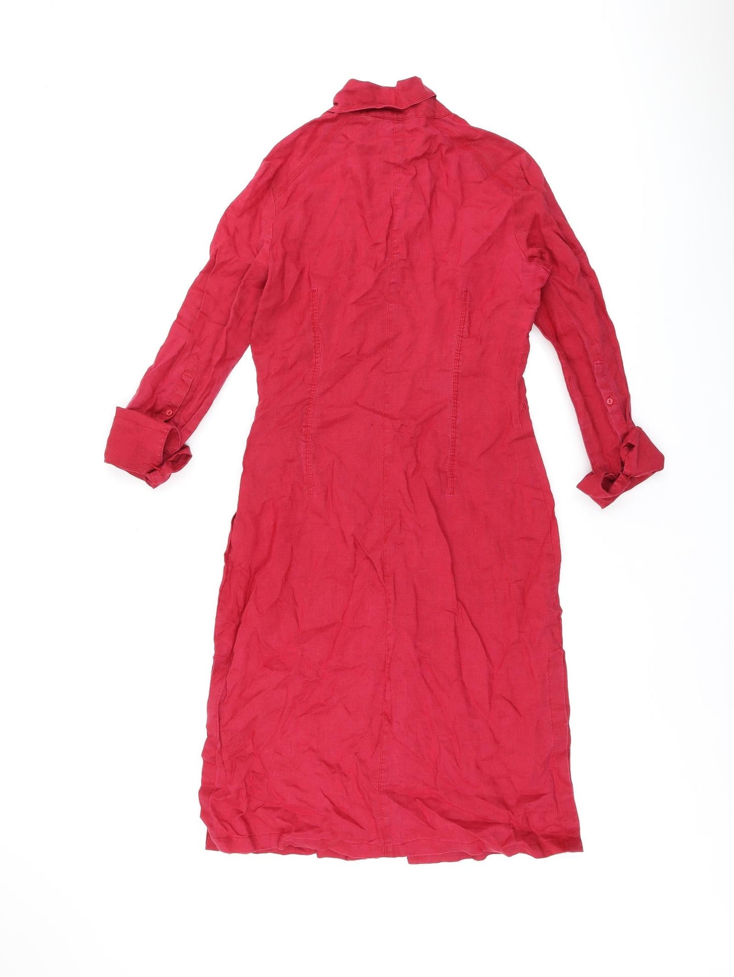 Mango Womens Red Polyester Shirt Dress Size 10 Collared Button