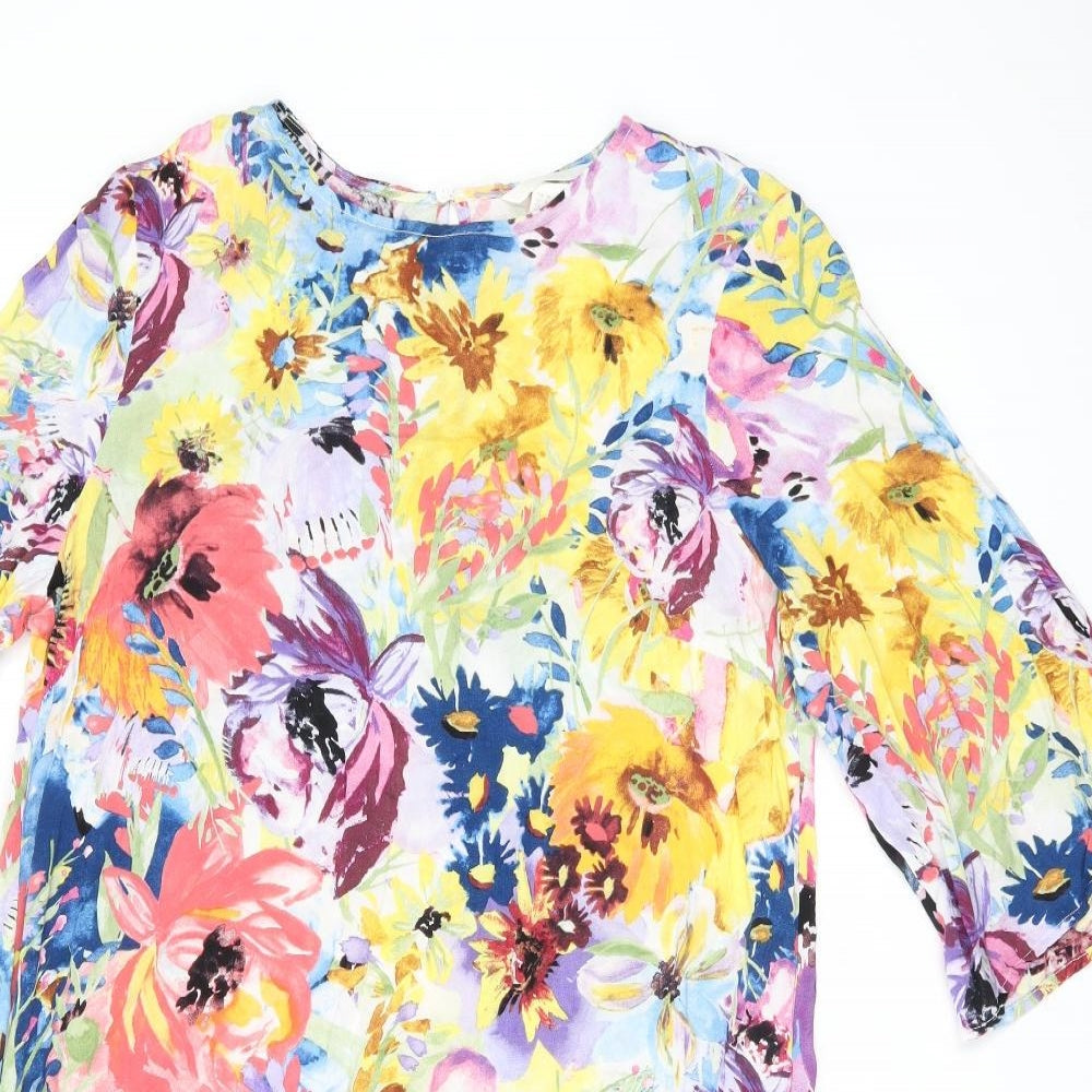H&M Womens Multicoloured Floral Viscose Shift Size 10 Boat Neck Pullover