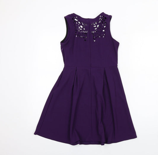 New York Laundry Womens Purple Polyester Fit & Flare Size M Round Neck Zip