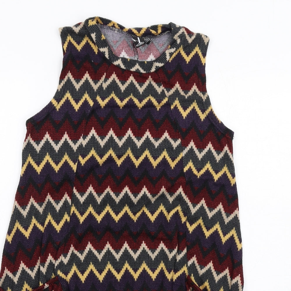 Izabel London Womens Multicoloured Chevron Polyester A-Line Size 8 Round Neck Pullover