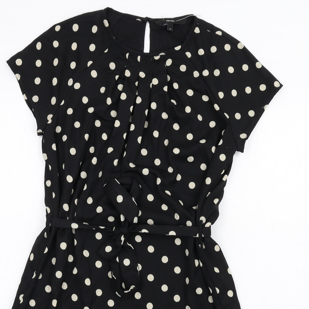 VERO MODA Womens Black Polka Dot Polyester A-Line Size XS Round Neck Button