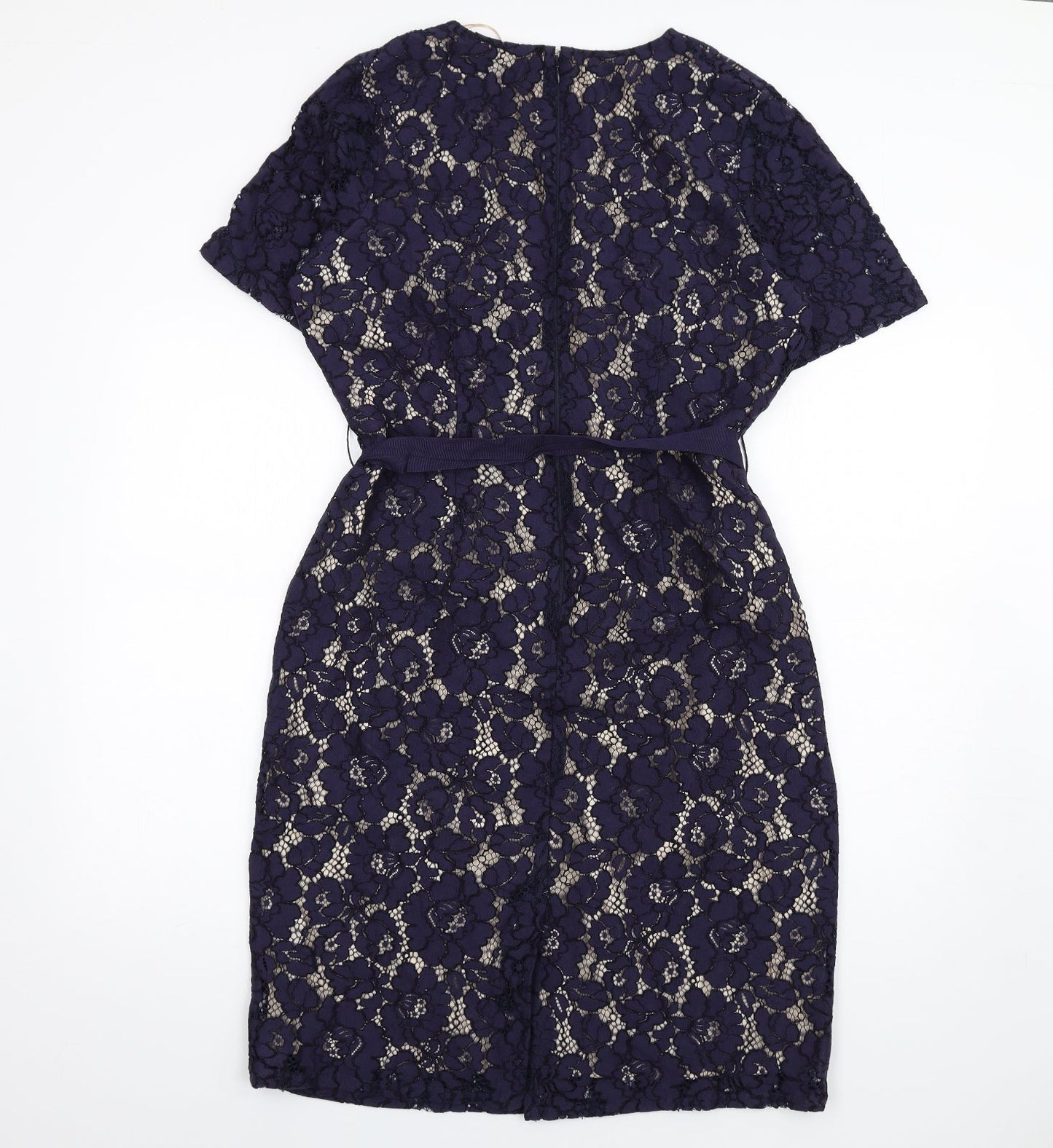 Per Una Womens Blue Cotton Pencil Dress Size 16 V-Neck Zip