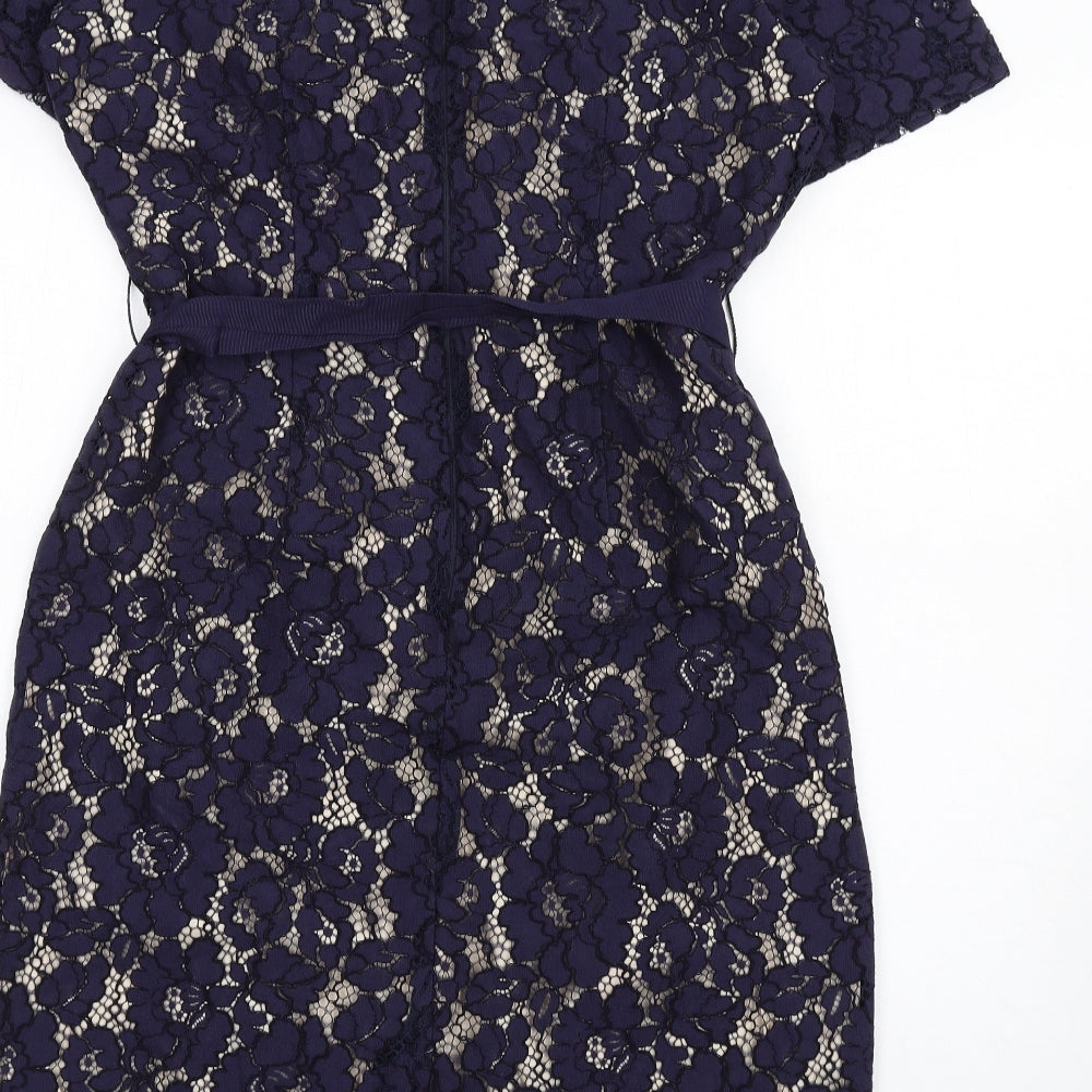 Per Una Womens Blue Cotton Pencil Dress Size 16 V-Neck Zip