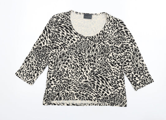 Alex & Co. Womens Beige Animal Print Viscose Basic T-Shirt Size 14 Scoop Neck