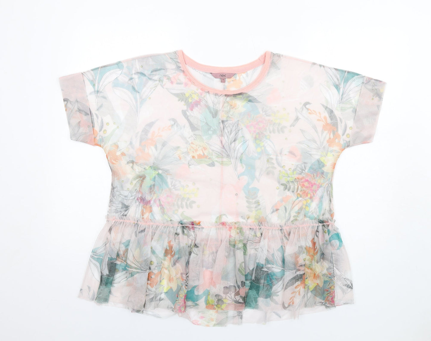 NEXT Womens Multicoloured Floral Polyester Basic T-Shirt Size 12 Round Neck