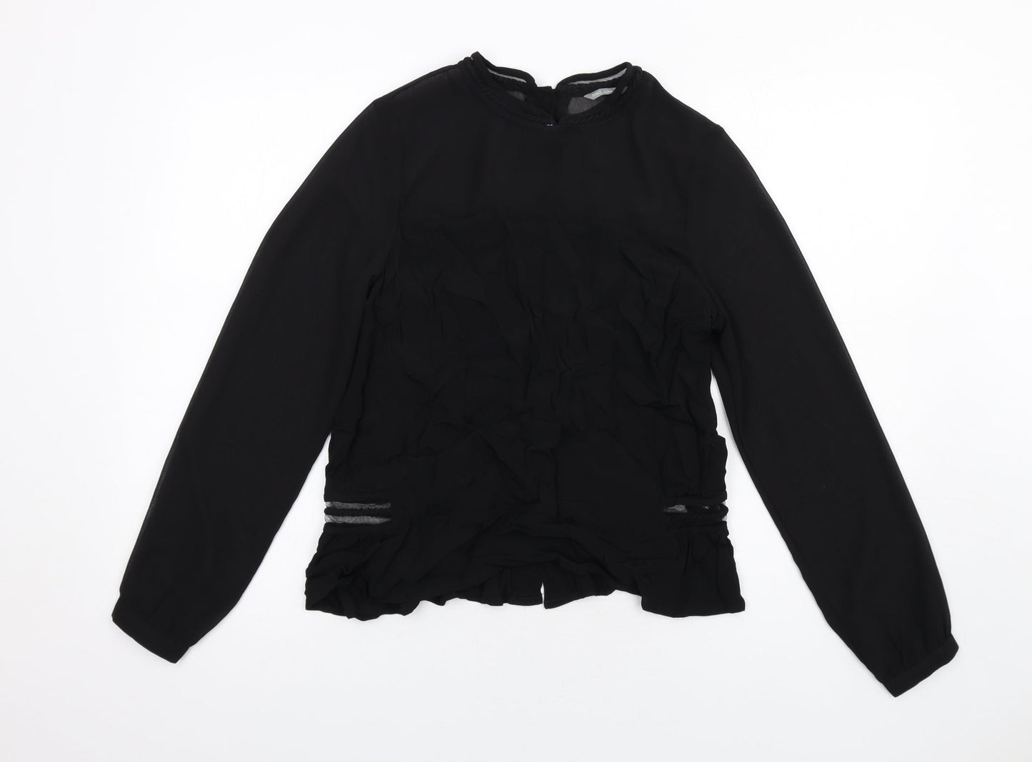 Marks and Spencer Womens Black Viscose Basic Blouse Size 12 Round Neck