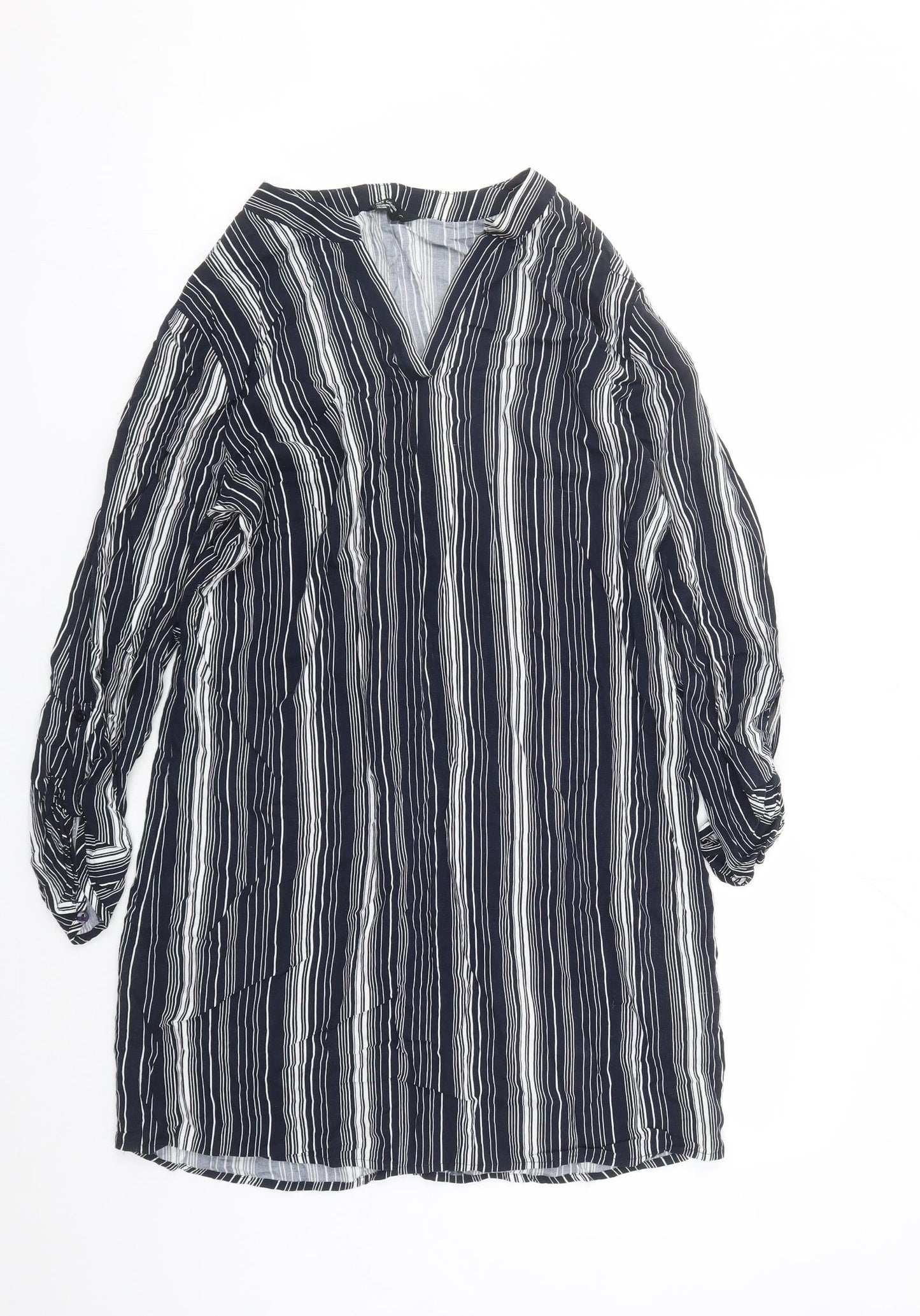 NET Collection Womens Blue Striped Rayon A-Line Size 10 V-Neck Pullover