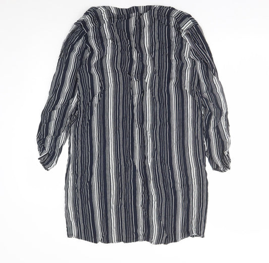NET Collection Womens Blue Striped Rayon A-Line Size 10 V-Neck Pullover