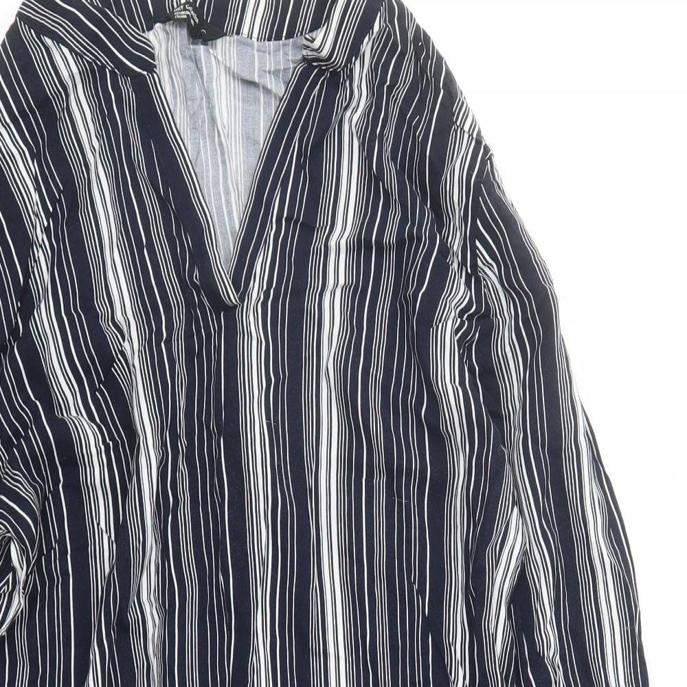 NET Collection Womens Blue Striped Rayon A-Line Size 10 V-Neck Pullover