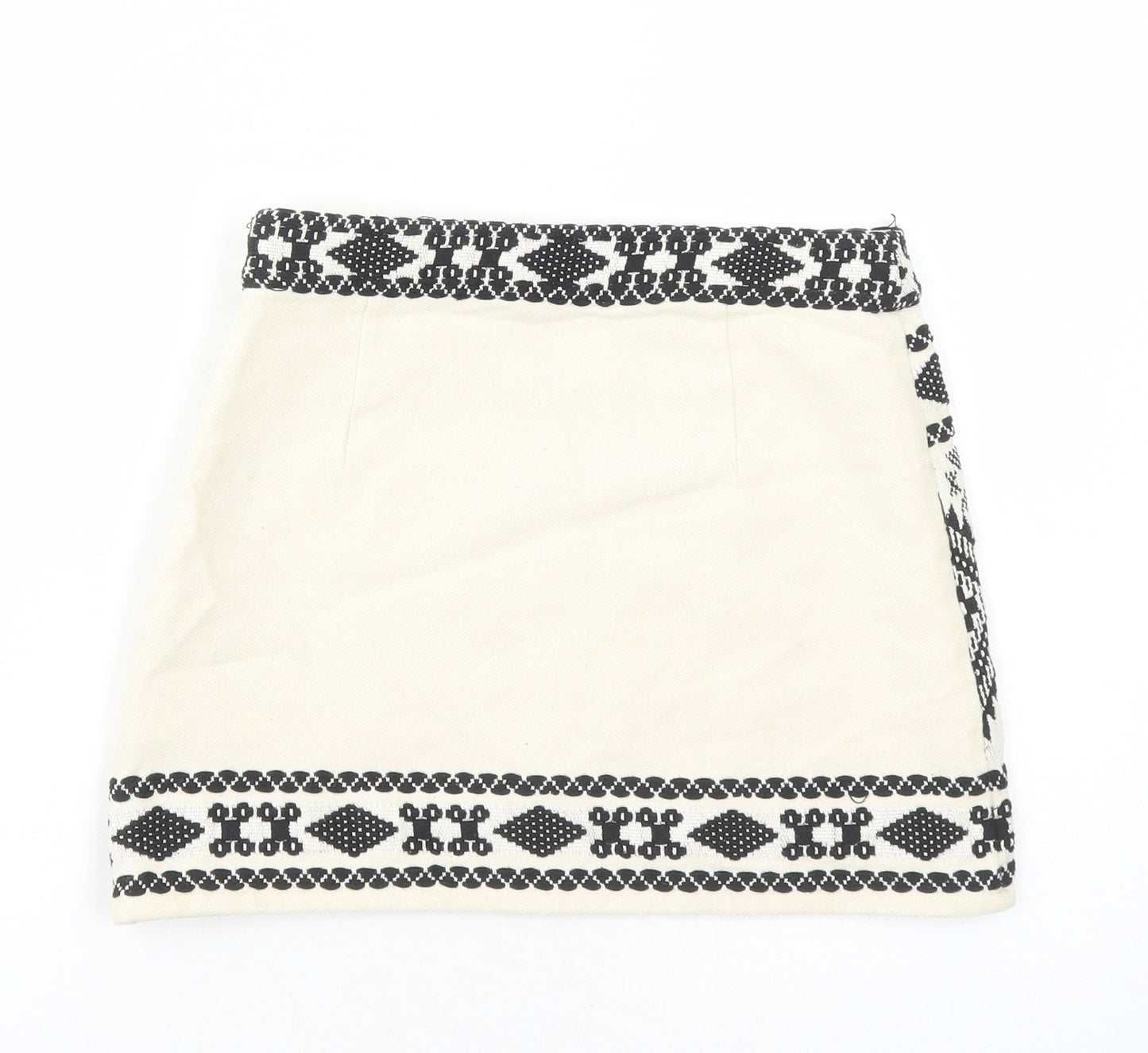 Topshop Womens Beige Geometric Cotton Mini Skirt Size 8 Zip